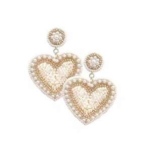 Pendientes clásicos de flores bordadas con cuentas de semillas, diseño de fiesta hecho a mano de La India para mujeres y niñas - Product Image 6