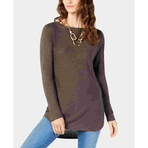 INC International Concepts Maglione casual da donna grigio taglia grande con scollo a barchetta e orlo asimmetrico - Product Image 1