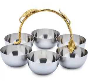 Decoración con mango de hoja de latón, cuencos de Chip y inmersión, acero inoxidable y Metal para Bodas de hoteles, fiestas y cuencos dulces - Product Image 3