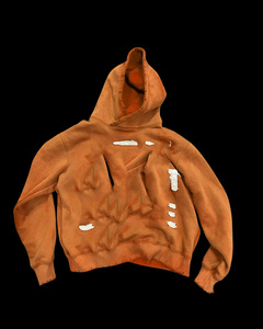 Custom Logo Distress Embroidery Hoodie Heavy GSM 100% Cotton Stone Wash Fleece <b>Fabric</b> Thick and Stylish Clothing - Product Image 1