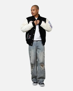 Chaqueta Varsity de Cuero con Bordado Chenille de Lujo, Totalmente Personalizada OEM, para Hombre - Product Image 1