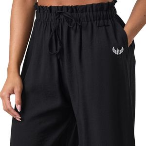 Pantalones Anchos Negros con Cordón para Mujer, Corte Holgado, Casuales, Ligeros, Estilo Moderno - Product Image 4