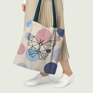 Butterfly <b>Cotton</b> Canvas Tote Bags Zipper Closure Customizable Logo Solid Color Letter Decoration PU Polyester Lining Satin - Product Image 4