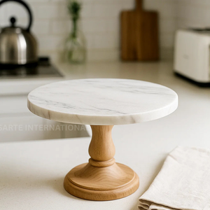 Soporte de pastel de Base de madera con tapa de mármol elegante de lujo soporte para cupcakes para fiestas de boda Catering exhibición de postres Premium - Product Image 1