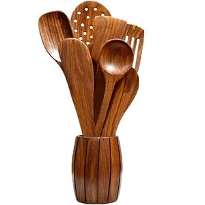 Ensemble de cuillères en bois dur poli conçu pour la durabilité et résistant à la chaleur et à l'humidité et à un usage quotidien régulier - Product Image 1