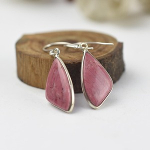 Pendientes colgantes de plata estampada 925 para niñas, pendientes colgantes de plata de ley sólida 925 hechos a mano con piedras preciosas Rhodo Chrosite Spinner - Product Image 4