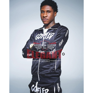 ชุดวอร์มมีซิปโพลีเอสเตอร์สำหรับผู้ชายโลโก้ตามสั่งชุดเสื้อแจ็กเก็ตด้านข้างมีฮู้ดลายทางด้านข้างกางเกงเรียกเหงื่อสำหรับฤดูหนาวพิมพ์สกรีนแบบปัก - Product Image 2