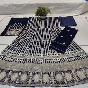 Luxueux lourd Georgette Salwar Kameez semi-cousu multi-fils Sequin travail élégant Flair Design hiver fête Eid Wear - Product Image 1