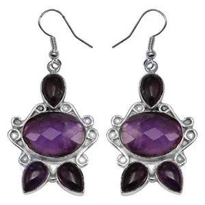 Boucles d'oreilles pendantes bohèmes en forme de fleur pour femme, en argent tibétain, serties de zircon, bijoux de fête en alliage plaqué argent antique - Product Image 2