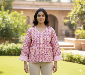 Veste courte matelassée réversible en coton pour femme, nouveau imprimé, tenue de bureau décontractée avec décoration florale, style décontracté pour filles - Product Image 1