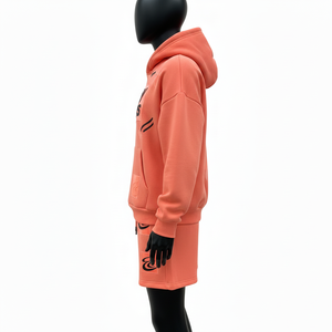 Premium Cotton Polyester Fleece Hoodie And Shorts Set Women Coral Orange Casual Streetwear Custom Logo <b>Patch</b> Set for Women - Product Image 5