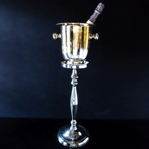 Aluminum Silver Finishing Wine Ice <b>Bucket</b> <b>With</b> Decorated Handle & <b>Stand</b> Base for Indoor & Outdoor <b>Champagne</b> Metal Ice <b>Bucket</b> - Product Image 6