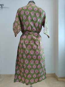 Bata Kimono India de Algodón 100%, Cuello en V, Manga Corta, Estampado Floral, para Mujer, Ropa Casual de Verano, Hecha en Rajastán - Product Image 6