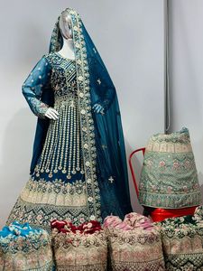 Elegante vestido de novia indio pesado Twinkle Net con Zarkhand Dupatta 16 colores tradicionales para adultos - Product Image 2