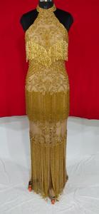 Elegant Beautiful Beads Sequins Hand Embellished Straight Silhouette Beautifully <strong>Fringed</strong> Natural Waist Floor Length Club <strong>Dress</strong>