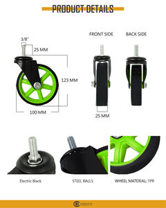 Roue pivotante en TPR de 4 pouces, tige filetée de 3/8'', support électrique noir, roue silencieuse pour armoire à outils - Product Image 3