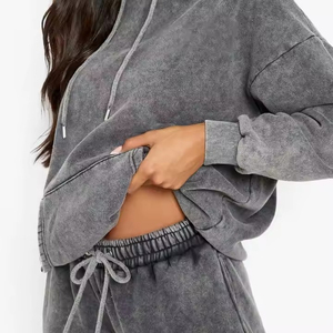 Ensemble de survêtement décontracté pour femme en deux pièces, hiver 2025, 100% coton molletonné, respirant, à capuche, pour l'entraînement et le jogging - Product Image 6