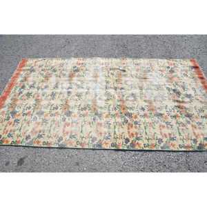 พรมตุรกีขนาด 4.3x8.2 ฟุต พรมวินเทจ พรมลายดอกไม้สีเบจส้ม - Product Image 2