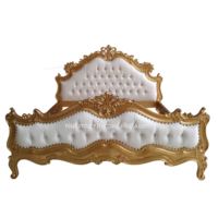 Cabecero de cama de madera de caoba maciza, marco de cama blanco sintético dorado, muebles de dormitorio de diseño francés antiguo para uso doméstico de tamaño Queen