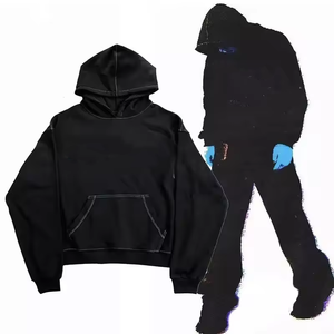 Couper et coudre des points contrastés pour hommes baggy recadrée Hoodies sans ficelle Blanc 100% coton Crop Heavyweight Hoodies - Product Image 5