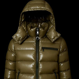 Veste matelassée pour homme, imperméable, écologique, légère, en toile, fermeture éclair, capuche brillante, chaude, veste de survêtement, kaki - Product Image 1