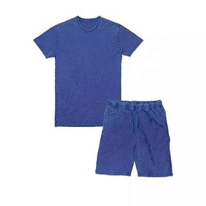 Calidad Premium 100% algodón French Terry 465GSM transpirable sólido hombres Activewear dos piezas pantalones cortos Camisetas cuello redondo Hip Hop - Product Image 2