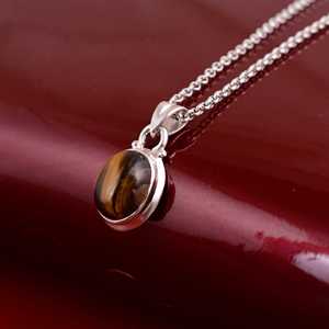 Tigers Eye Pendant <b>Necklace</b> <b>Boho</b> Brass Jewelry For Women Silver Plated Geometric Design Ethnic Style Wholesale - Product Image 6