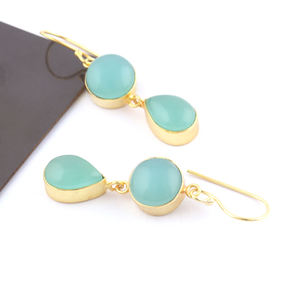 ตุ้มหูห้อยประดับหินควาคาลซิโดนีสวยงามรูปทรงลูกแพร์ขัดเงาเรียบพร้อมสายหูชุบทองสำหรับงานแต่งงานงานปาร์ตี้และของขวัญ - Product Image 4