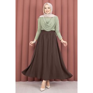 For Tencel <b>Skirt</b> <b>Elastic</b> Waist Pockets Comfortable Breathable Brown Chiffon Straight Style XS Size Digital Printed Spandex - Product Image 1