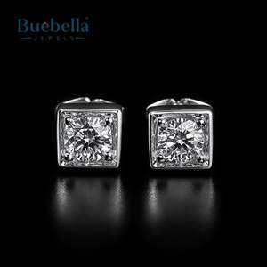 Venta caliente 925 Plata 18K oro sólido plateado cuadrado redondo diamante Stud pendientes para hombres - Product Image 3