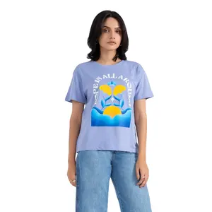 通気性のある綿100% スカイオーバーサイズフィットTシャツDTGプリントデザイン販売用女性OネックTシャツbyAL FARAJ
