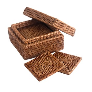 <b>Wicker</b> Square Coasters in Holder Natural Woven <b>Placemats</b> <b>Wicker</b> Sea Grass Coasters Heat Resistant <b>Placemats</b> Table Pad - Product Image 2
