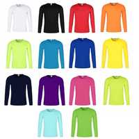 Meilleur prix T-shirts unisexes en polyester satiné Logo personnalisé Manches longues Col rond Motif uni Style sportif Séchage rapide