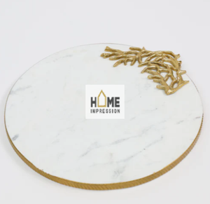 ดอกทานตะวันสีขาวที่ทันสมัยจับโลหะและหินอ่อนที่ให้บริการถาดที่ทันสมัยให้บริการถาดโลหะและหินอ่อน - Product Image 3