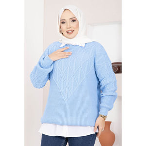 เสื้อสเวตเตอร์ถักลายเคเบิ้ลสีฟ้าอ่อน สไตล์ลำลองสำหรับฤดูใบไม้ร่วง - Product Image 2