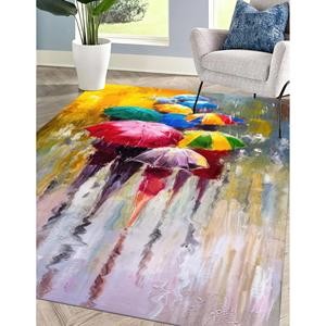 Tapis imprimé avec motif de personnes et parapluies, idéal pour les jours de pluie, tapis doux à poils longs - Product Image 3