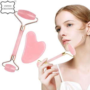 หินกัวซ่าโรสควอตซ์ชุดลูกกลิ้งหินกัวซารูปหัวใจหยกสีชมพูและคริสตัล - Product Image 2