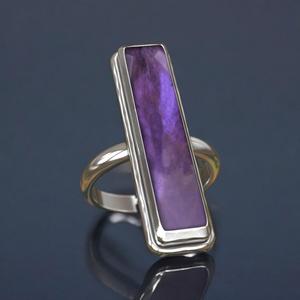 แหวนพลอยสีม่วงทำด้วยมือสำหรับผู้หญิงแหวนสี่เหลี่ยมพลอย925อเมทิสต์สำหรับผู้หญิง - Product Image 2