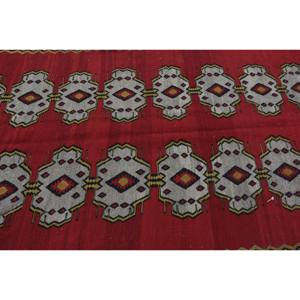 Tapis Kilim rouge beige de grande surface, tissage plat de 5.6x14.4 pieds, laine turque en peluche, hauteur de pile, motif rectangle pour tapis de chambre de couloir - Product Image 5