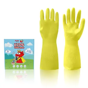 [Box Included] 2 Pairs In 1 Box Little More Children Rubber Gloves Cleaning Dishwashing Waterproof Kids Gloves Reusable