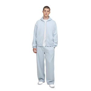 Conjunto de lana de chándal azul claro 425GSM para hombre, sudadera con cremallera y joggers, ropa de calle Premium de algodón, ropa de etiqueta privada OEM - Product Image 1