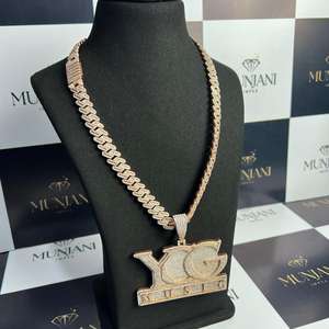 Collar con Colgante de Moissanita Chapado en Oro Rosa, Corte Brillante, Engaste de Canal, Cadena Cubana de Diamantes Estilo Hip Hop, Unisex, para Fiesta, Certificado IGI - Product Image 1