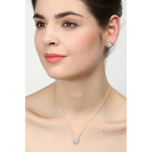 NOVAMART Fine 925 Sterling <b>Silver</b> Rhodium Plated Fine Jewelry <b>Set</b> Princess Pendant Earring <b>Necklace</b> with Chain Gift for Women Gi - Product Image 2