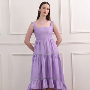 Women's Cotton Blend Sleeveless Midi/Below knee Solid Hemline <b>Fit</b> and Flare <b>Dress</b> - Product Image 1