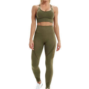 Ensemble de leggings de yoga sans couture de haute qualité avec soutien-gorge et pantalon à taille élastique, vente chaude, ensembles de yoga en polyester, ensemble à taille élastique pour femmes - Product Image 3
