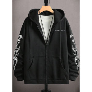 Sudadera con capucha térmica de peso pesado con cremallera y forro polar de algodón con estampado para hombre personalizado OEM en colores sólidos - Product Image 1