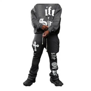 ชุดเซ็ตเสื้อฮู้ดซิปและกางเกงวอร์มทรงขาบานพิมพ์ลายพัฟฟ์สไตล์สตรีทแวร์ฤดูหนาว ลวดลายกรด ยูนิเซ็กซ์ พร้อมโลโก้สั่งทำพิเศษ 100% - Product Image 3