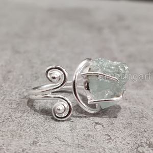 Bijoux en pierre brute Bague pour femme Aigue-marine réglable naturelle Pierre précieuse brute Mars Pierre de naissance Designer Bague en argent sterling 925 - Product Image 1