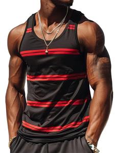 Débardeurs pour hommes en tricot à impression numérique unie 100% polyester Mode été Sans manches Décontracté Veste de sport Ample Séchage rapide - Product Image 3