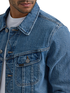 Veste en jean décontractée pour homme de qualité supérieure OEM, avec logo personnalisé sur le devant, à capuche, coupe-vent, respirante, pour l'extérieur, 340g, couleur personnalisée - Product Image 4